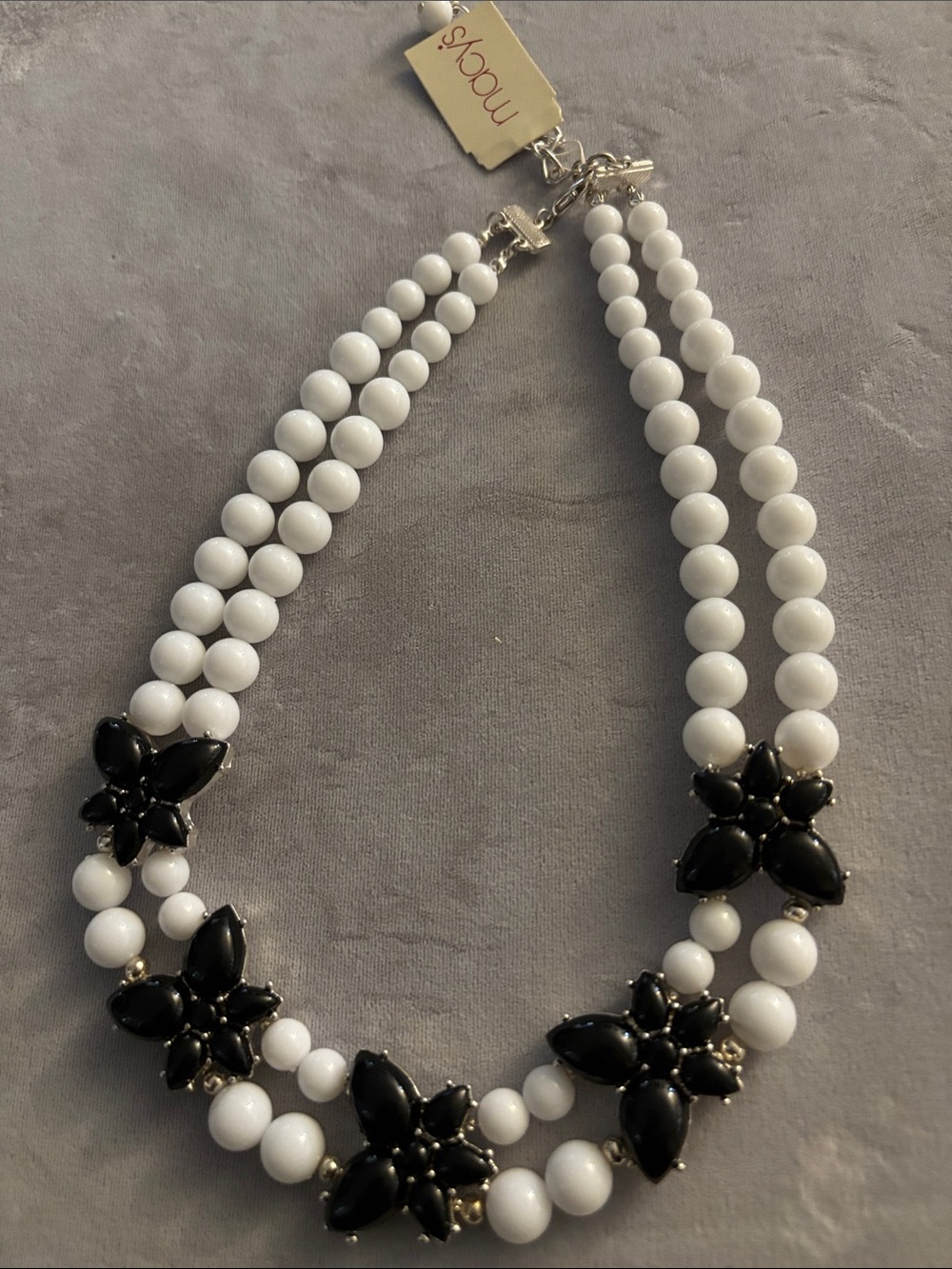 Macy's Black and White Floral Bead Necklace